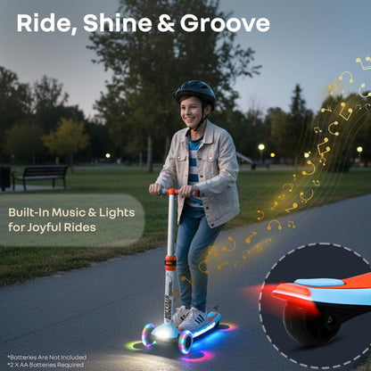 Road Runner Stellar - LED Scooter for Kids with Bluetooth Music, Adjustable Height & Smooth Ride - Blue Orange