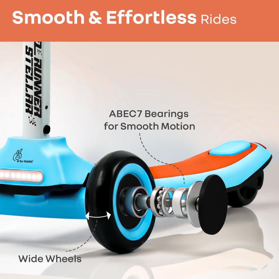 Road Runner Stellar - LED Scooter for Kids with Bluetooth Music, Adjustable Height & Smooth Ride - Blue Orange