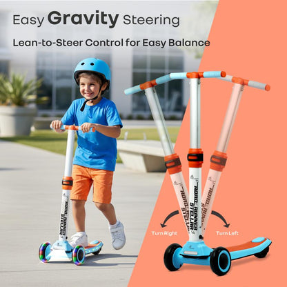 Road Runner Stellar - LED Scooter for Kids with Bluetooth Music, Adjustable Height & Smooth Ride - Blue Orange