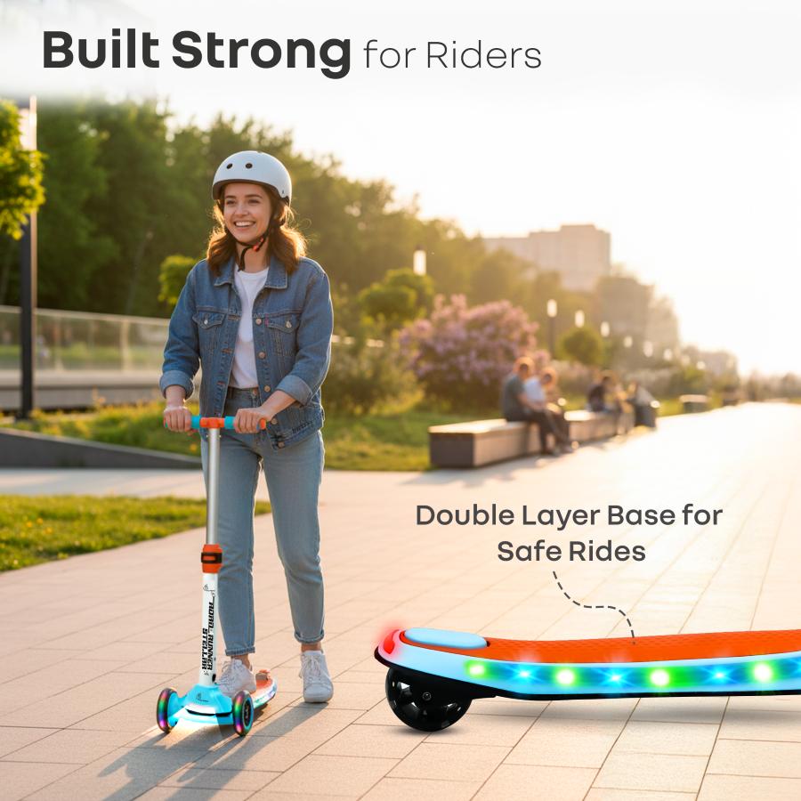 Road Runner Stellar - LED Scooter for Kids with Bluetooth Music, Adjustable Height & Smooth Ride - Blue Orange