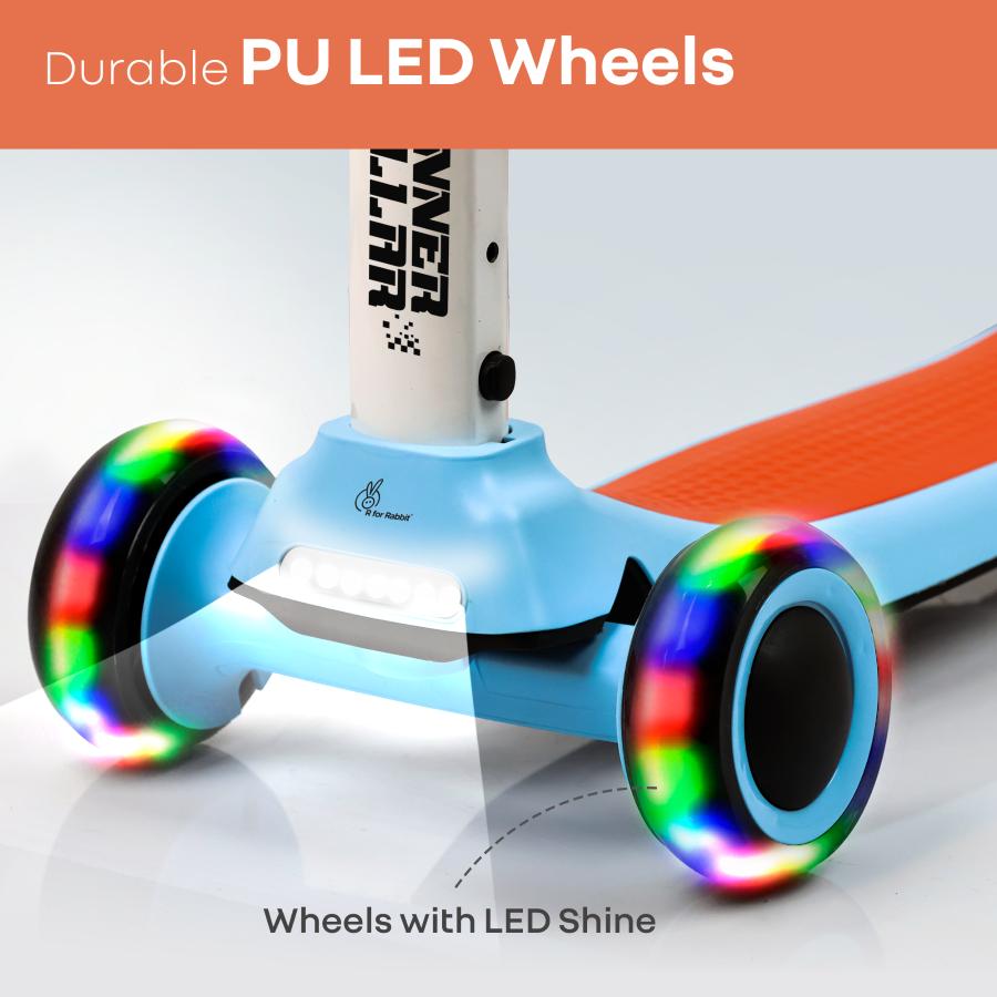 Road Runner Stellar - LED Scooter for Kids with Bluetooth Music, Adjustable Height & Smooth Ride - Blue Orange