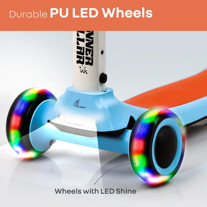 Road Runner Stellar - LED Scooter for Kids with Bluetooth Music, Adjustable Height & Smooth Ride - Blue Orange