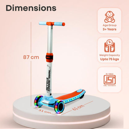 Road Runner Stellar - LED Scooter for Kids with Bluetooth Music, Adjustable Height & Smooth Ride - Blue Orange