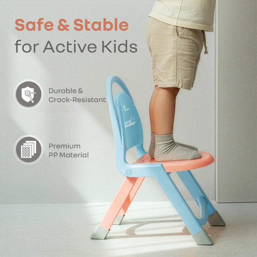 Jelly Bean Zippy Foldable Kids Chair - Ergonomic, Durable PP Material, Triangular Stable Structure, Travel-Friendly & Multi-Activity Chair (1-8 Years) - Blue Peach
