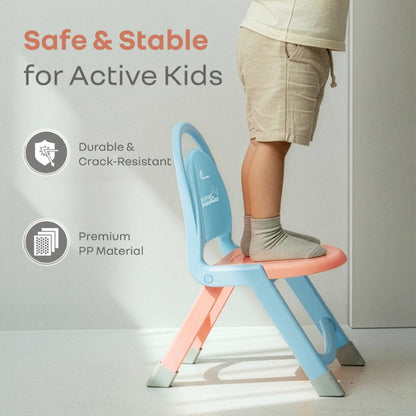 Jelly Bean Zippy Foldable Kids Chair - Ergonomic, Durable PP Material, Triangular Stable Structure, Travel-Friendly & Multi-Activity Chair (1-8 Years) - Blue Peach