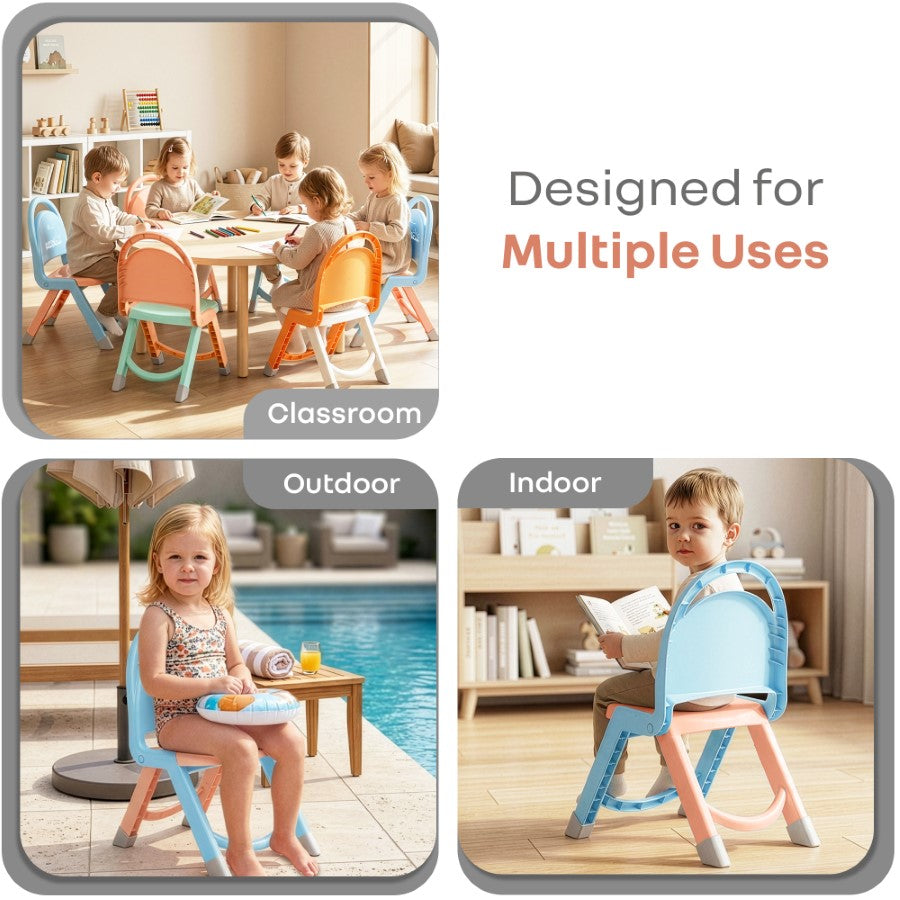 Jelly Bean Zippy Foldable Kids Chair - Ergonomic, Durable PP Material, Triangular Stable Structure, Travel-Friendly & Multi-Activity Chair (1-8 Years) - Blue Peach