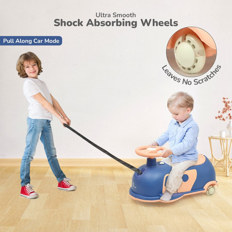 Iya Iya Caravan Swing car – 3-in-1 Multipurpose Ride-On with PU LED Wheels - Blue Peach