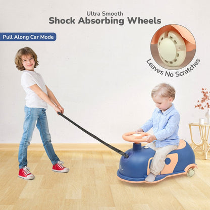 Iya Iya Caravan Swing car – 3-in-1 Multipurpose Ride-On with PU LED Wheels - Blue Peach