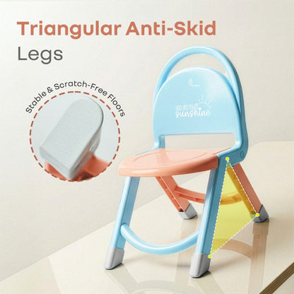 Jelly Bean Zippy Foldable Kids Chair - Ergonomic, Durable PP Material, Triangular Stable Structure, Travel-Friendly & Multi-Activity Chair (1-8 Years) - Blue Peach