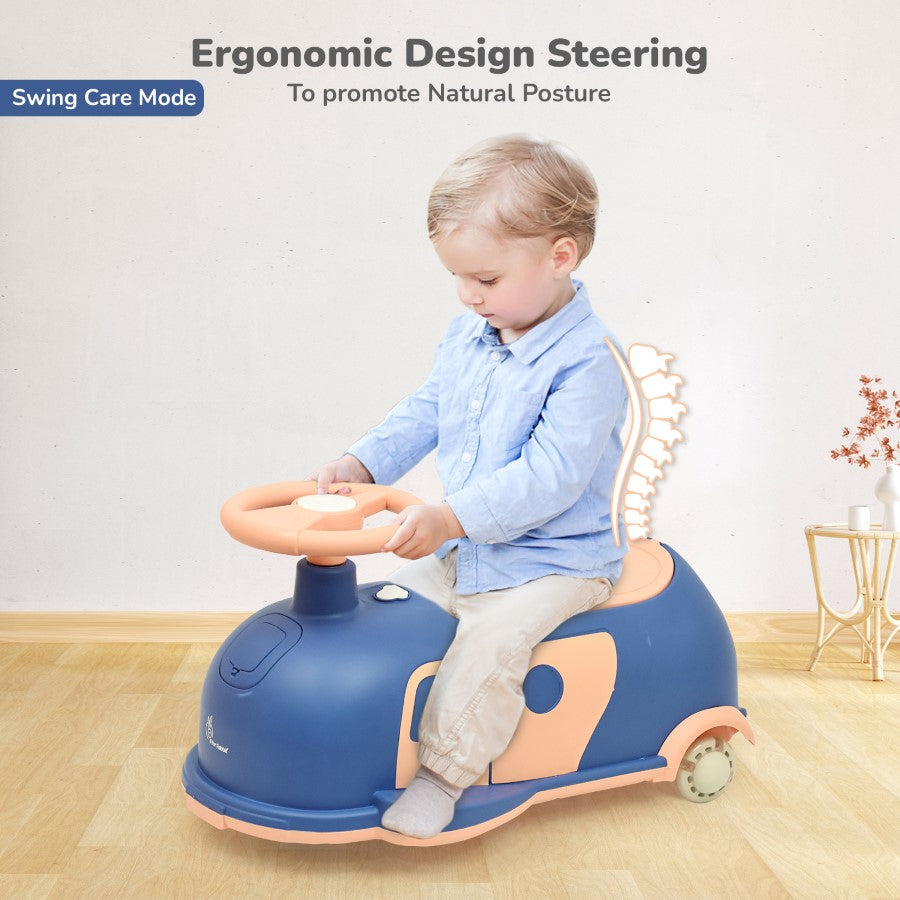 Iya Iya Caravan Swing car – 3-in-1 Multipurpose Ride-On with PU LED Wheels - Blue Peach