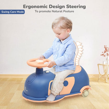Iya Iya Caravan Swing car – 3-in-1 Multipurpose Ride-On with PU LED Wheels - Blue Peach