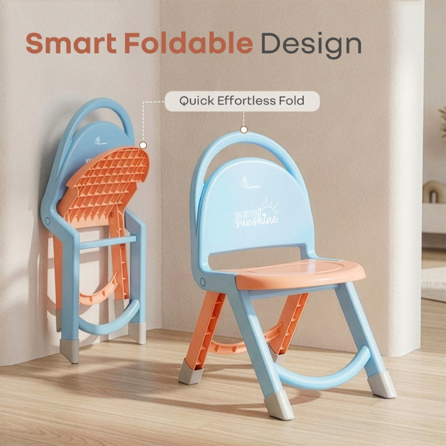 Jelly Bean Zippy Foldable Kids Chair - Ergonomic, Durable PP Material, Triangular Stable Structure, Travel-Friendly & Multi-Activity Chair (1-8 Years) - Blue Peach