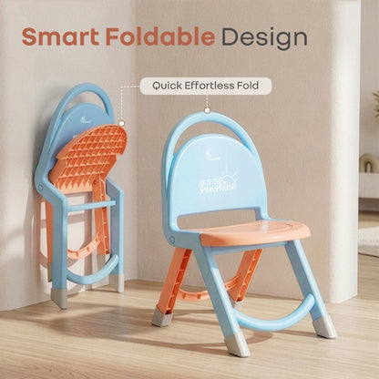 Jelly Bean Zippy Foldable Kids Chair - Ergonomic, Durable PP Material, Triangular Stable Structure, Travel-Friendly & Multi-Activity Chair (1-8 Years) - Blue Peach