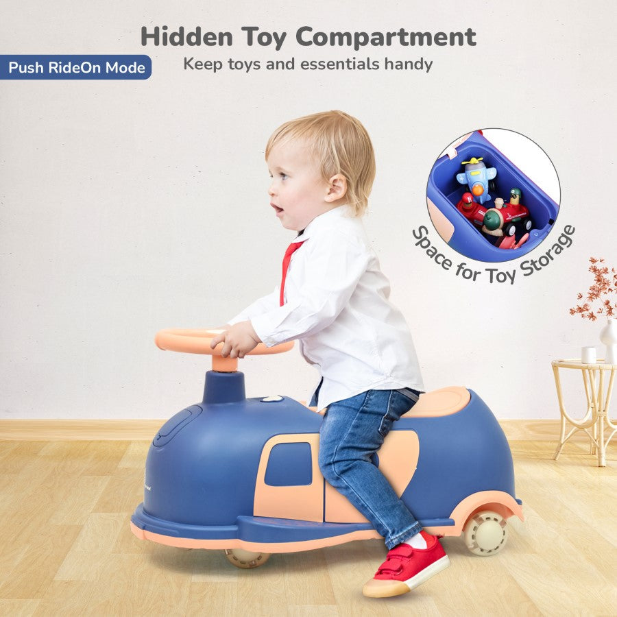 Iya Iya Caravan Swing car – 3-in-1 Multipurpose Ride-On with PU LED Wheels - Blue Peach