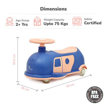 Iya Iya Caravan Swing car – 3-in-1 Multipurpose Ride-On with PU LED Wheels - Blue Peach