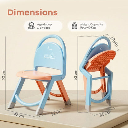 Jelly Bean Zippy Foldable Kids Chair - Ergonomic, Durable PP Material, Triangular Stable Structure, Travel-Friendly & Multi-Activity Chair (1-8 Years) - Blue Peach