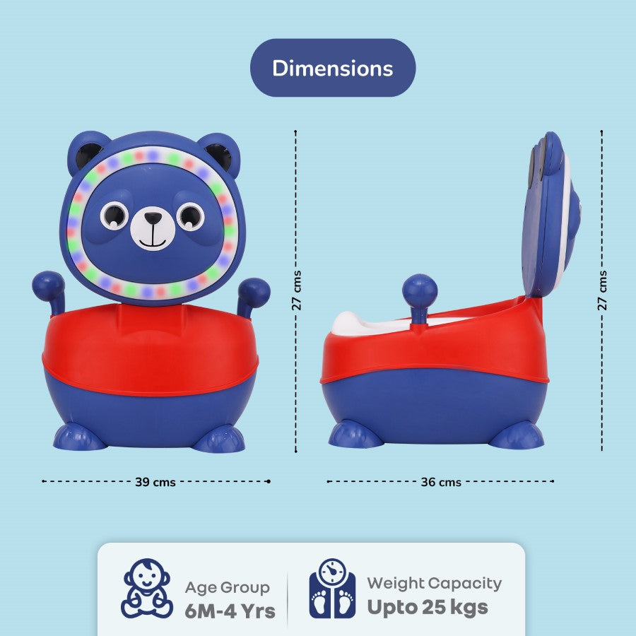 Tiny Tots Panda Potty Training Seat for Baby With Backrest And Grip Handles - Blue Red