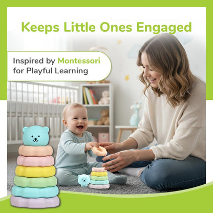 Orapple Teddy Stacker - Fun & Safe Educational Stacking Toy for Babies - Blue Teddy