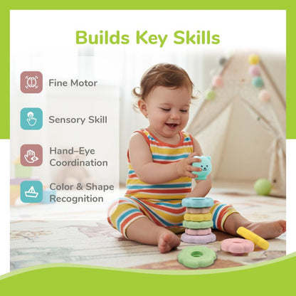 Orapple Teddy Stacker - Fun & Safe Educational Stacking Toy for Babies - Blue Teddy