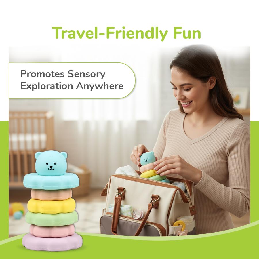 Orapple Teddy Stacker - Fun & Safe Educational Stacking Toy for Babies - Blue Teddy
