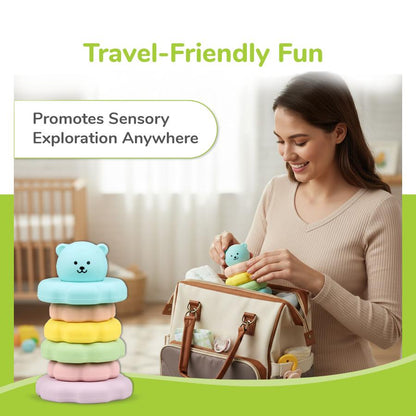 Orapple Teddy Stacker - Fun & Safe Educational Stacking Toy for Babies - Blue Teddy