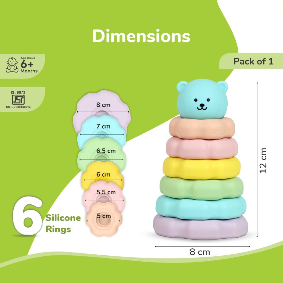 Orapple Teddy Stacker - Fun & Safe Educational Stacking Toy for Babies - Blue Teddy
