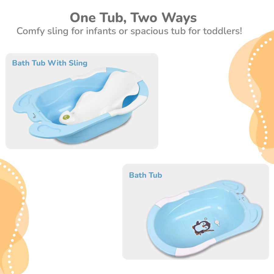 Bubble Double Snowy: 2-in-1 Baby Bath Tub with Ergonomic Sling - Blue White