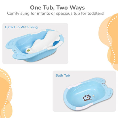 Bubble Double Snowy: 2-in-1 Baby Bath Tub with Ergonomic Sling - Blue White