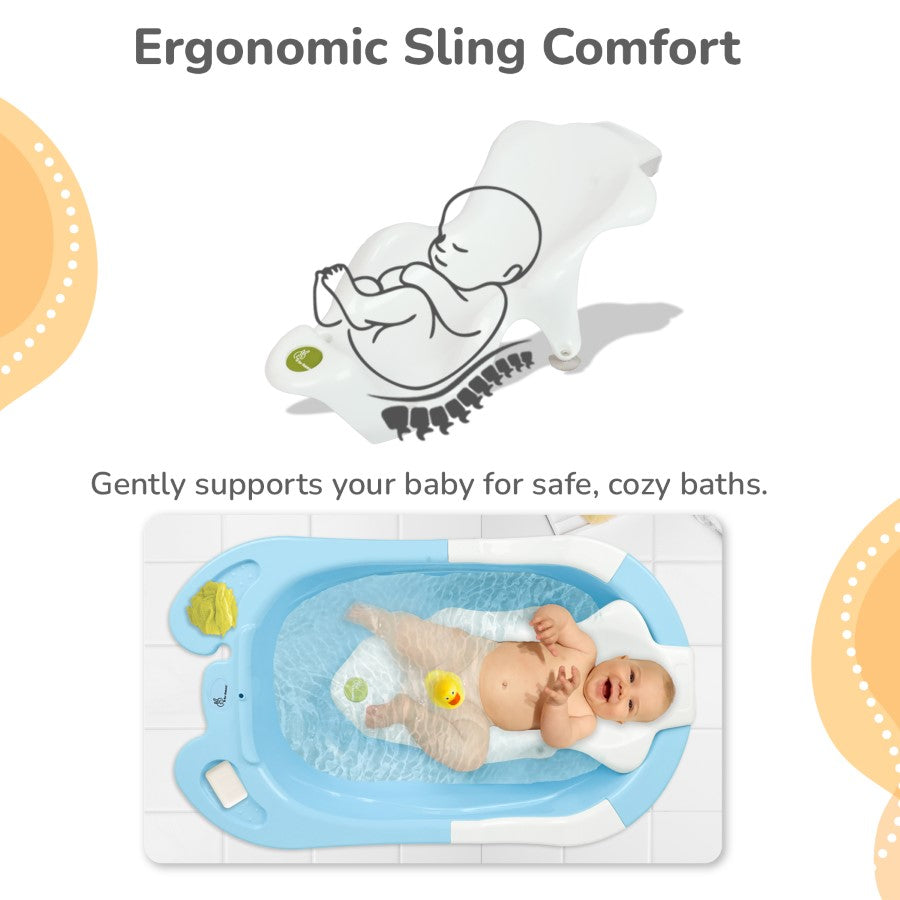 Bubble Double Snowy: 2-in-1 Baby Bath Tub with Ergonomic Sling - Blue White