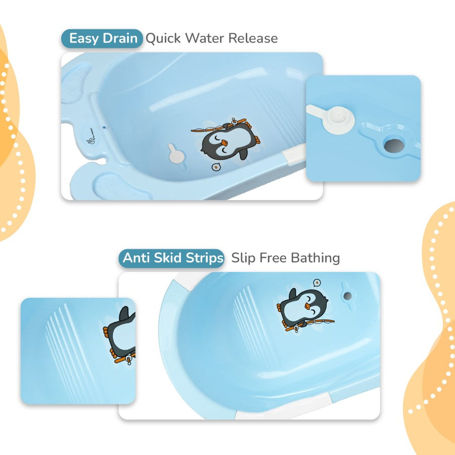 Bubble Double Snowy: 2-in-1 Baby Bath Tub with Ergonomic Sling - Blue White
