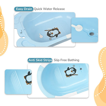 Bubble Double Snowy: 2-in-1 Baby Bath Tub with Ergonomic Sling - Blue White