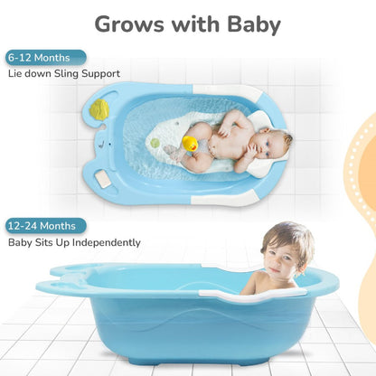 Bubble Double Snowy: 2-in-1 Baby Bath Tub with Ergonomic Sling - Blue White