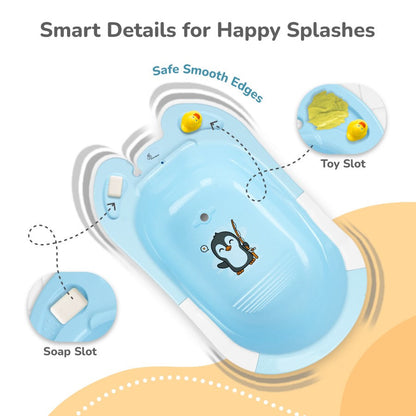 Bubble Double Snowy: 2-in-1 Baby Bath Tub with Ergonomic Sling - Blue White