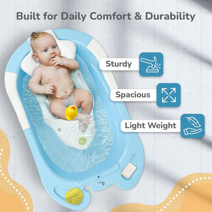 Bubble Double Snowy: 2-in-1 Baby Bath Tub with Ergonomic Sling - Blue White