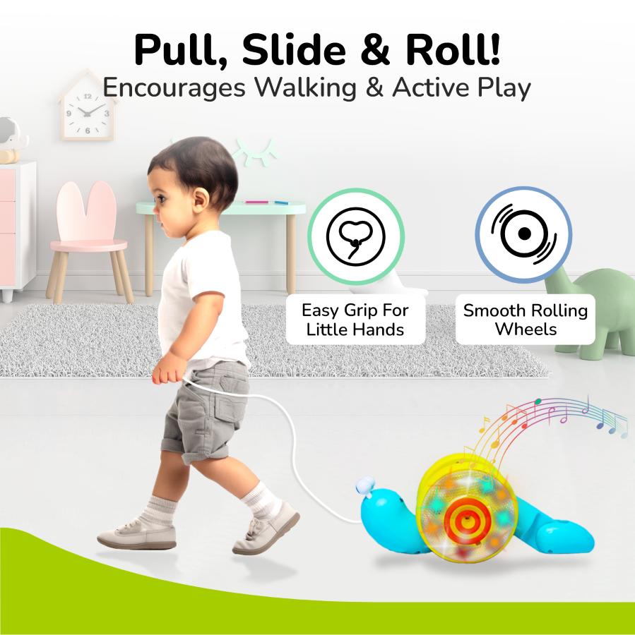 Orapple Snail Tune BPA-Free Musical Pull Toy for Kids with Lights & Music - Blue Yellow