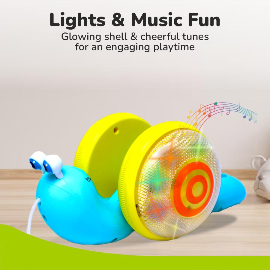 Orapple Snail Tune BPA-Free Musical Pull Toy for Kids with Lights & Music - Blue Yellow