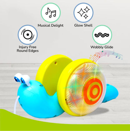 Orapple Snail Tune BPA-Free Musical Pull Toy for Kids with Lights & Music - Blue Yellow