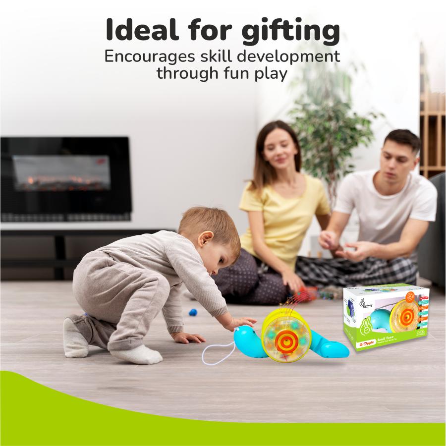 Orapple Snail Tune BPA-Free Musical Pull Toy for Kids with Lights & Music - Blue Yellow