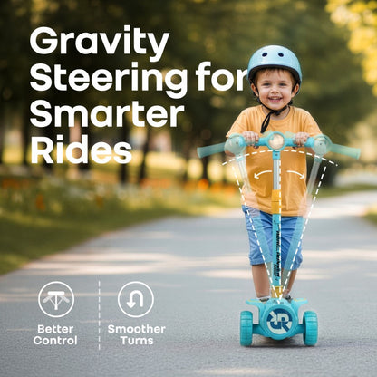 Road Runner Neo Kids Scooter with LED PU Wheels, Music, Gravity Steering, 4-Level Height Adjustment & BIS Certified Safety (3+ Years) - Blue Yellow