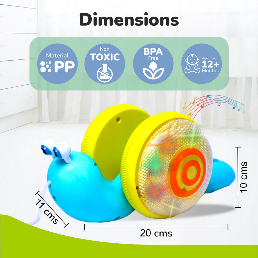 Orapple Snail Tune BPA-Free Musical Pull Toy for Kids with Lights & Music - Blue Yellow