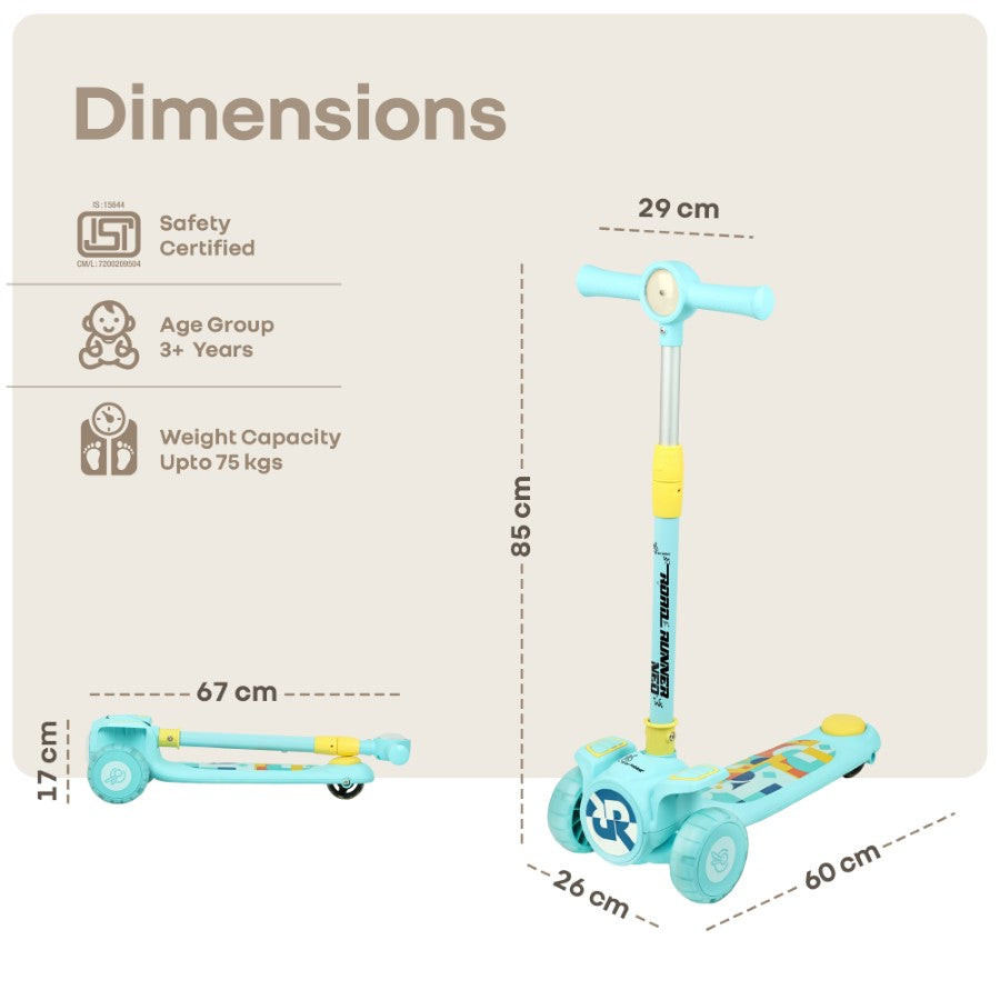 Road Runner Neo Kids Scooter with LED PU Wheels, Music, Gravity Steering, 4-Level Height Adjustment & BIS Certified Safety (3+ Years) - Blue Yellow