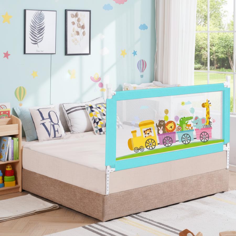 Safari Bed Rail for Baby With Adjustable Height, Mesh & Storage Pocket - Blue