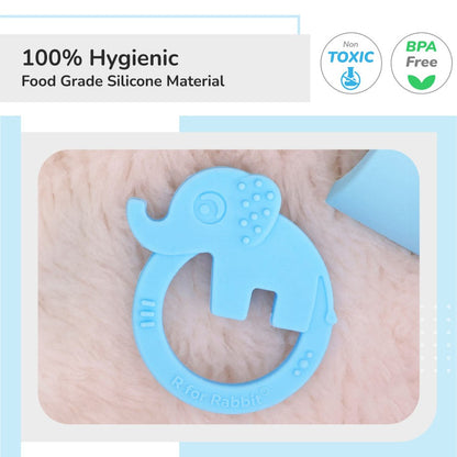 Tiny Bites Zoobie Baby Silicone Teethers Pack of 1 Crocodile, Rabbit, and Elephant - Blue
