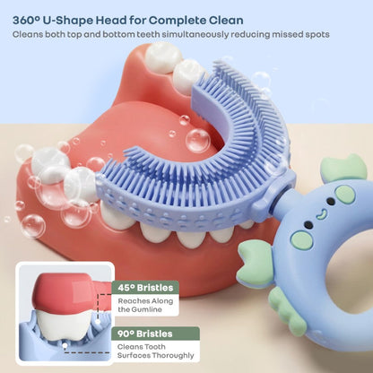 Tiny Smiles U Brush for Kids 2-5 Years, 360° U Shape Cleaning, Ultra Soft Silicone Bristles - Blue