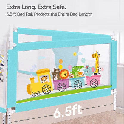 Safari Bed Rail for Baby With Adjustable Height, Mesh & Storage Pocket - Blue