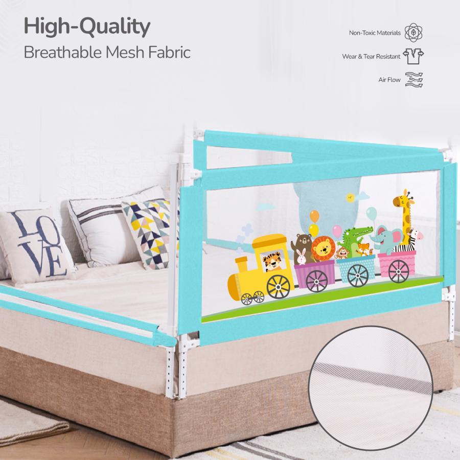 Safari Bed Rail for Baby With Adjustable Height, Mesh & Storage Pocket - Blue