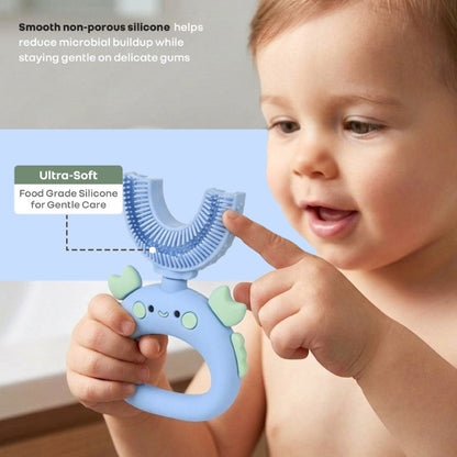Tiny Smiles U Brush for Kids 2-5 Years, 360° U Shape Cleaning, Ultra Soft Silicone Bristles - Blue