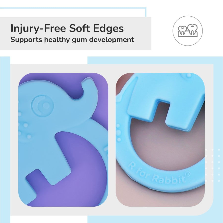 Tiny Bites Zoobie Baby Silicone Teethers Pack of 1 Crocodile, Rabbit, and Elephant - Blue