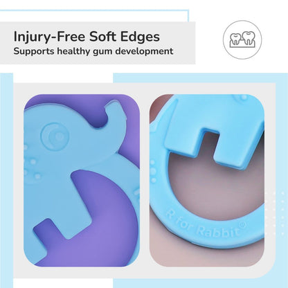 Tiny Bites Zoobie Baby Silicone Teethers Pack of 1 Crocodile, Rabbit, and Elephant - Blue