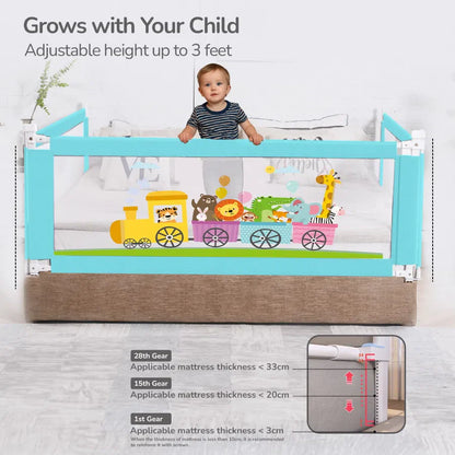 Safari Bed Rail for Baby Easy Install, Anti-Fall Safeguard for Toddler Safety - Blue